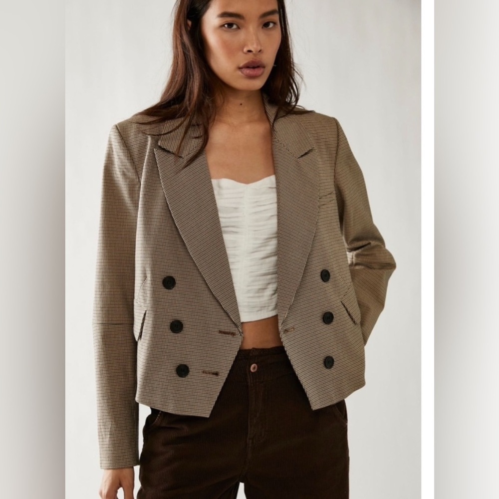 Free People Brown Double-Breasted Blazer